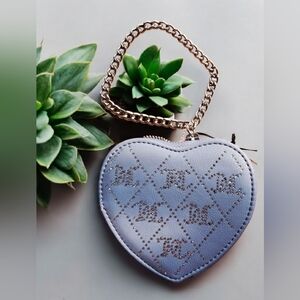 Nwt Juicy Couture Dusty Blue Crystal Crush Heart Wallet Wristlet Zip 5"x5" New